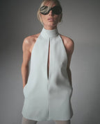 White Halter Neck Keyhole Mini Dress H6879