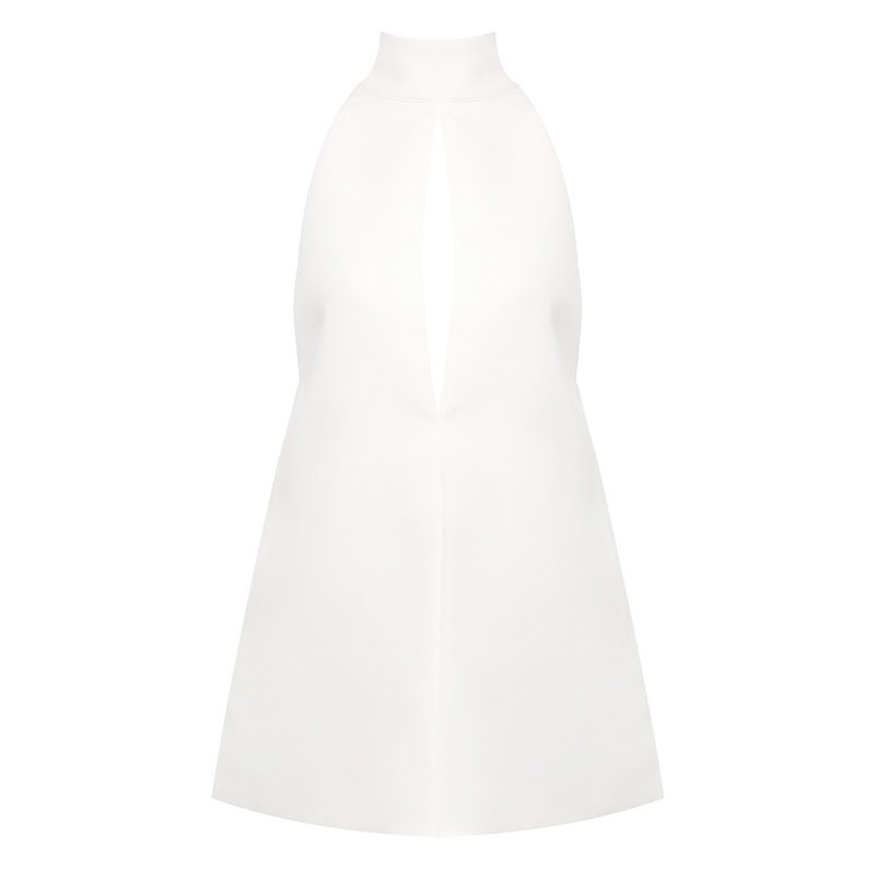 White Halter Neck Keyhole Mini Dress H6879