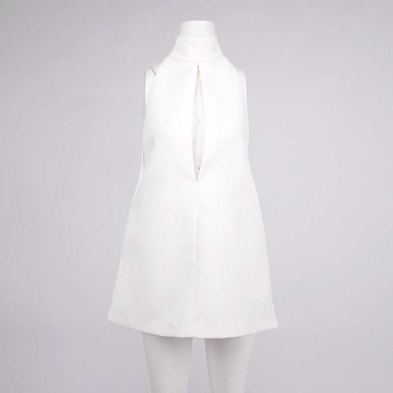 White Halter Neck Keyhole Mini Dress H6879