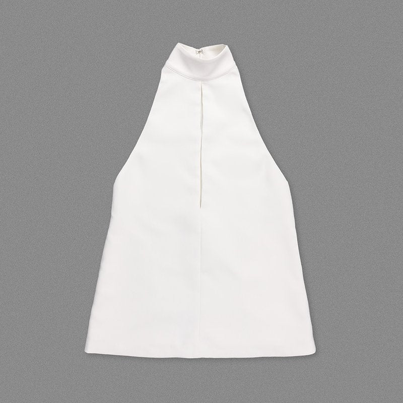 White Halter Neck Keyhole Mini Dress H6879