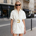 White Lace-Up Cargo Mini Dress H7038