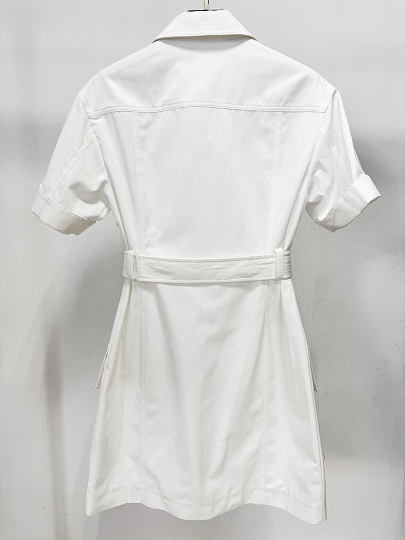 White Lace-Up Cargo Mini Dress H7038