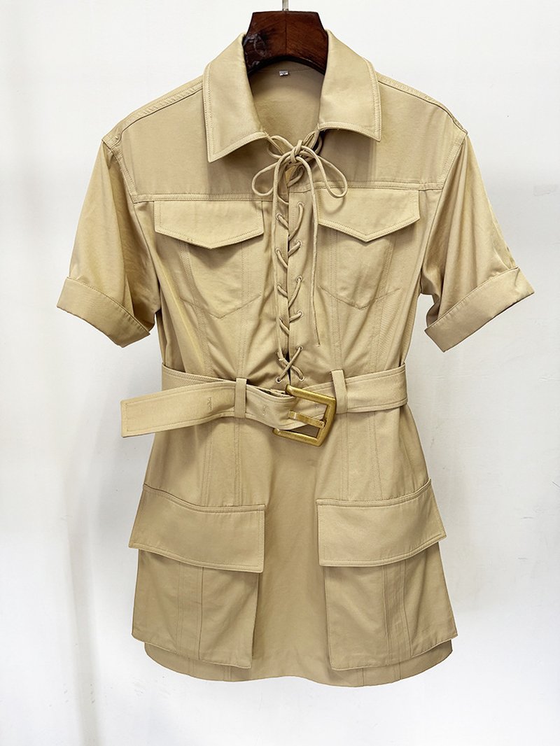 White Lace-Up Cargo Mini Dress H7038