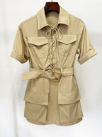 White Lace-Up Cargo Mini Dress H7038
