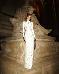 White Long Sleeve Buttoned Gown H7015