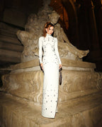 White Long Sleeve Buttoned Gown H7015