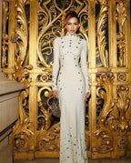 White Long Sleeve Buttoned Gown H7015