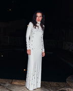 White Long Sleeve Buttoned Gown H7015