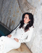 White Long Sleeve Buttoned Gown H7015