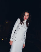 White Long Sleeve Buttoned Gown H7015