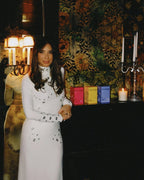 White Long Sleeve Buttoned Gown H7015