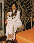 White Long Sleeve Buttoned Gown H7015