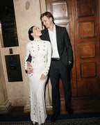 White Long Sleeve Buttoned Gown H7015