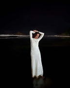 White Long Sleeve Buttoned Gown H7015