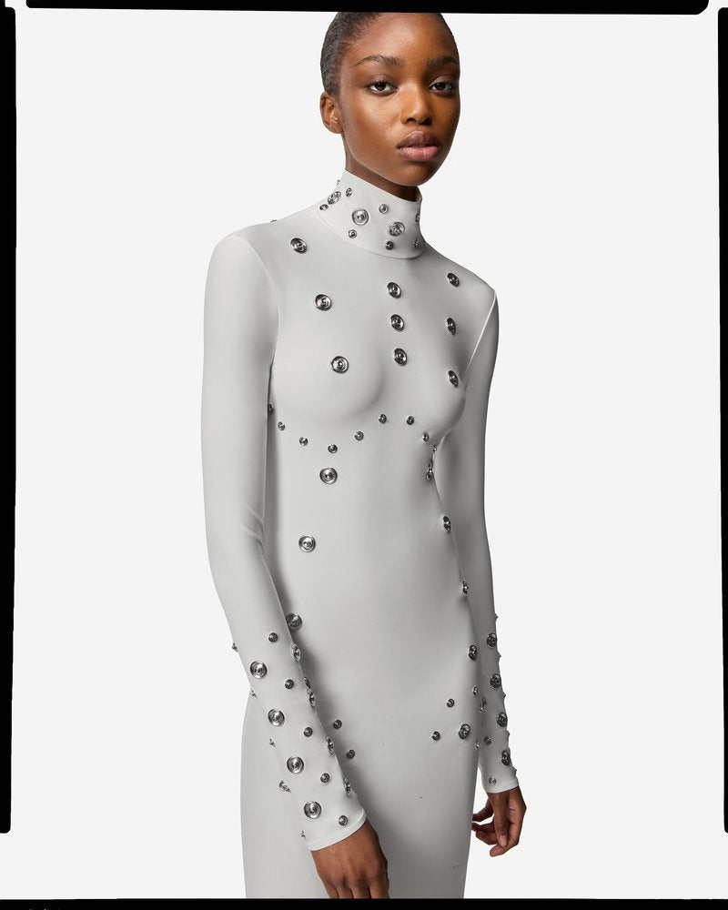 White Long Sleeve Buttoned Gown H7015