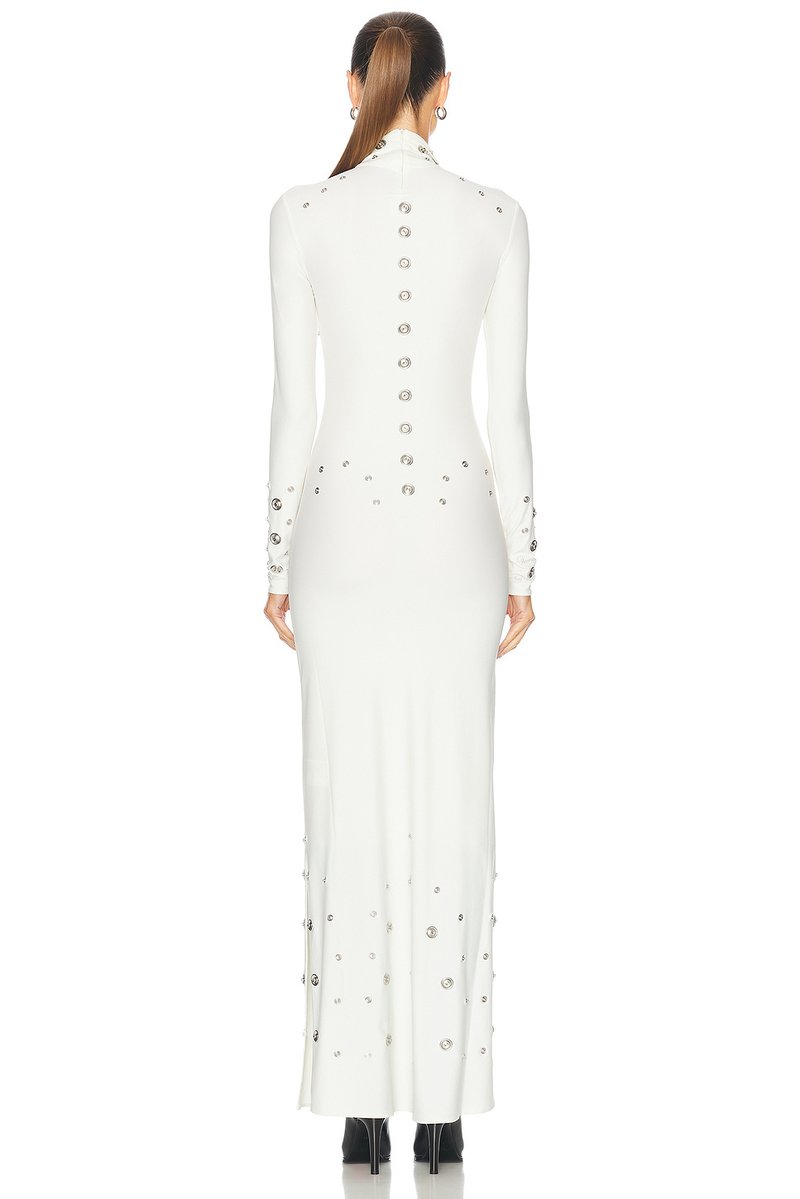 White Long Sleeve Buttoned Gown H7015