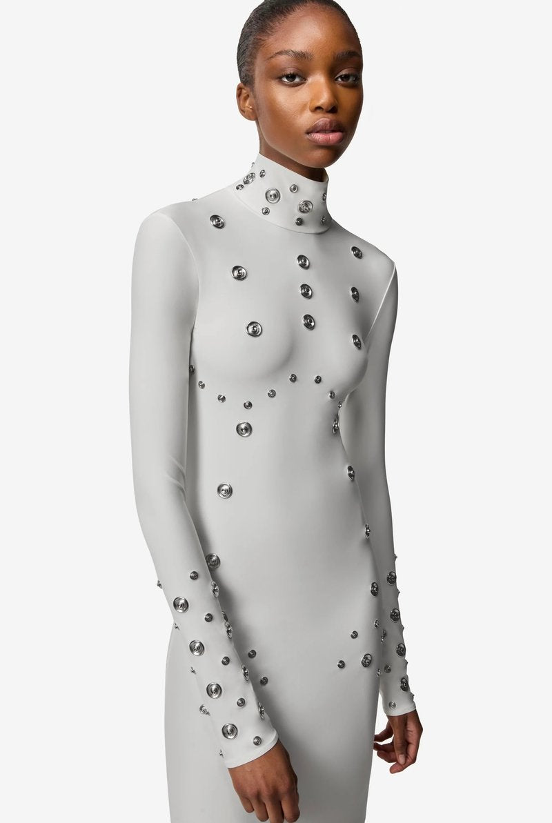 White Long Sleeve Buttoned Gown H7015