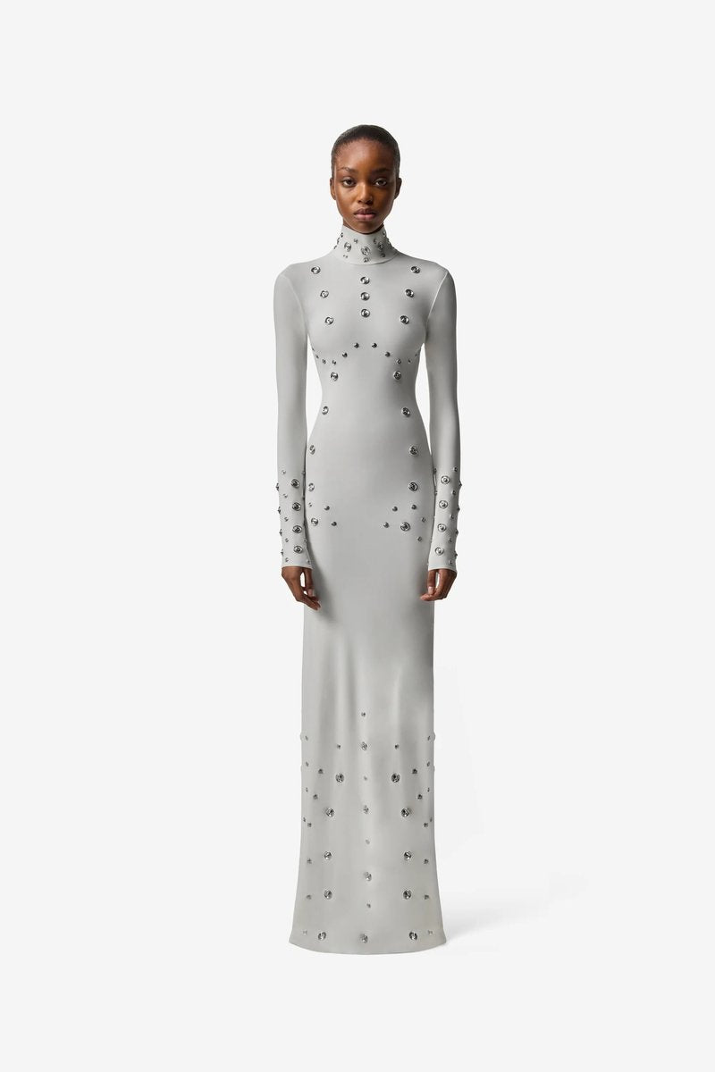 White Long Sleeve Buttoned Gown H7015