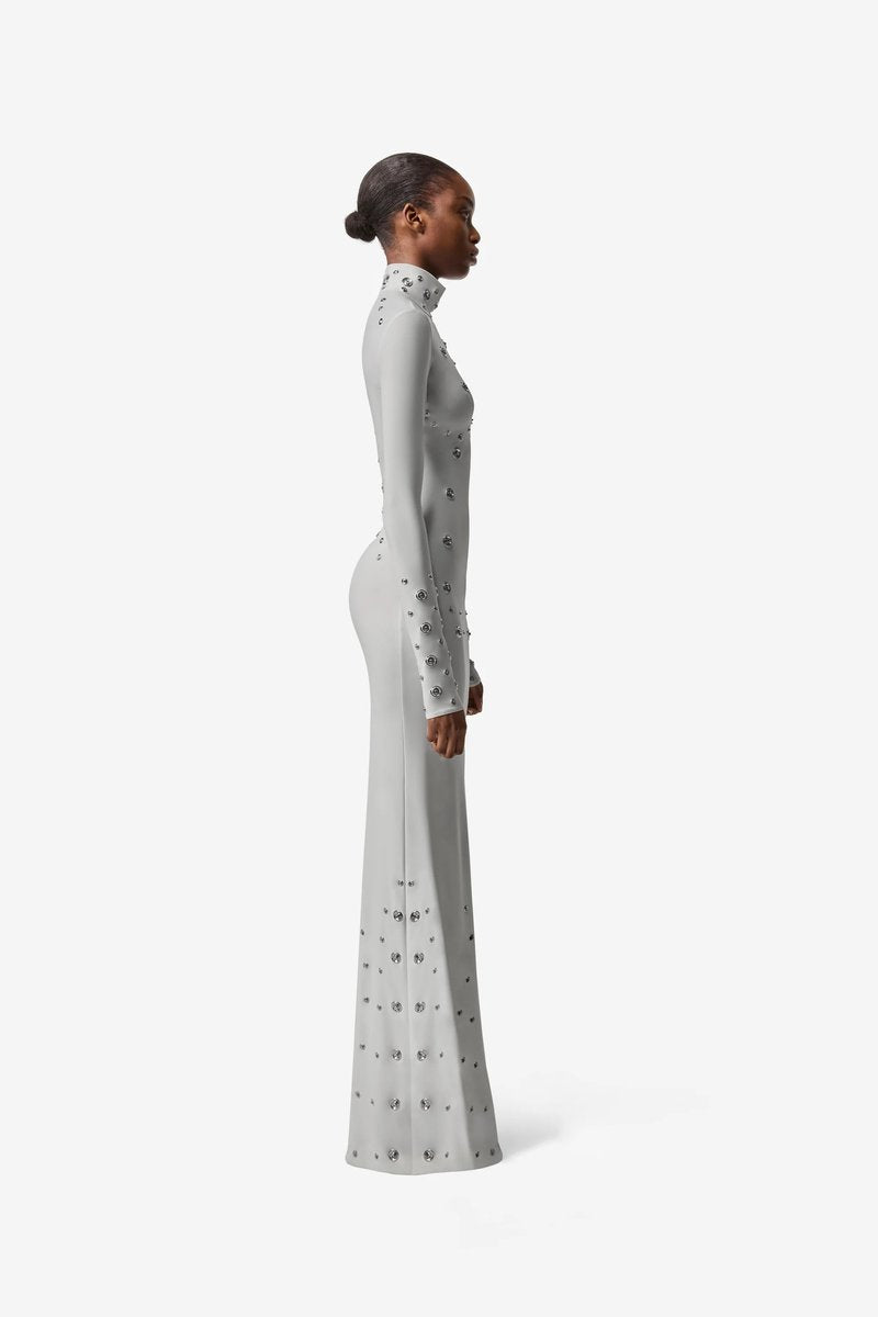 White Long Sleeve Buttoned Gown H7015