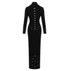 White Long Sleeve Buttoned Gown H7015