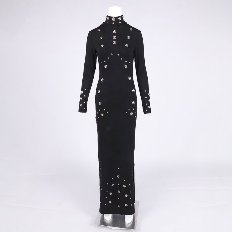 White Long Sleeve Buttoned Gown H7015