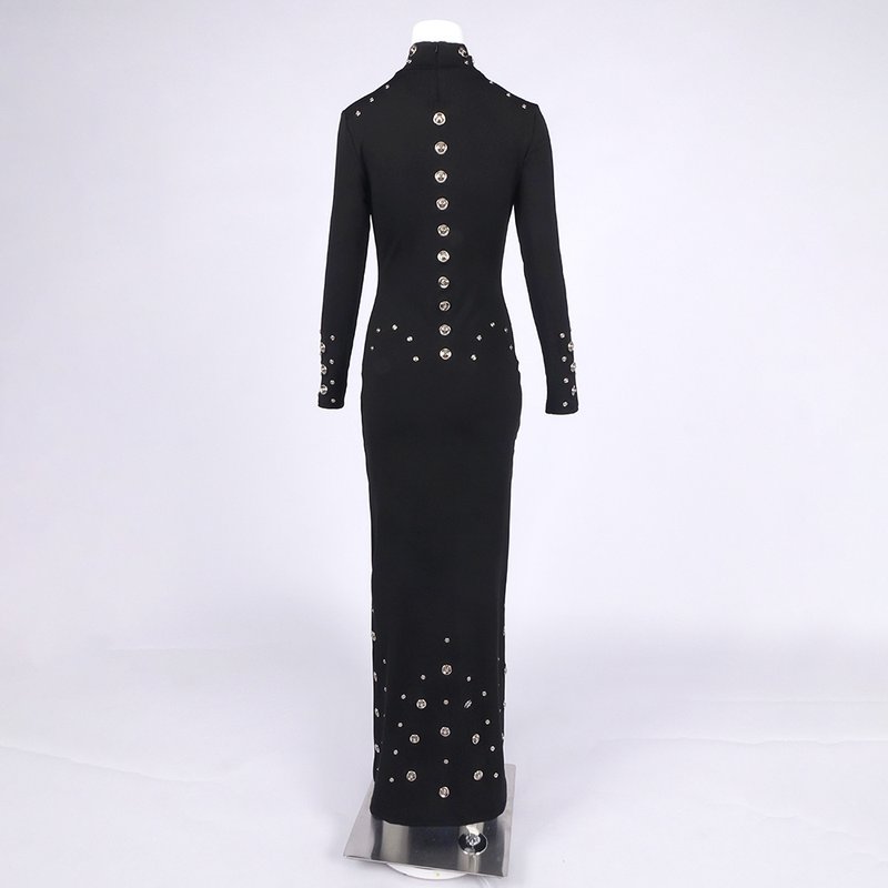 White Long Sleeve Buttoned Gown H7015