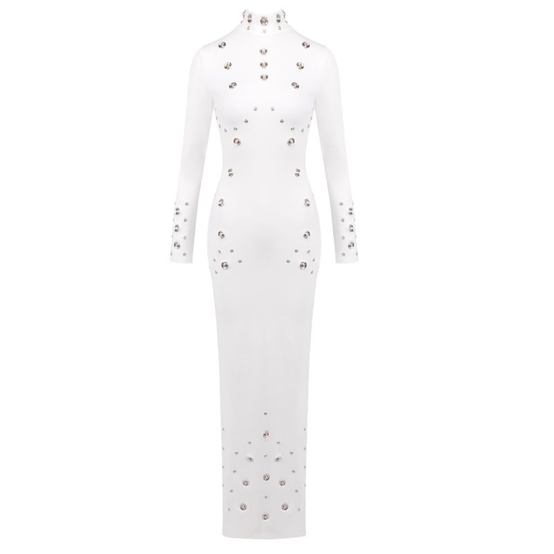 White Long Sleeve Buttoned Gown H7015
