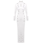 White Long Sleeve Buttoned Gown H7015
