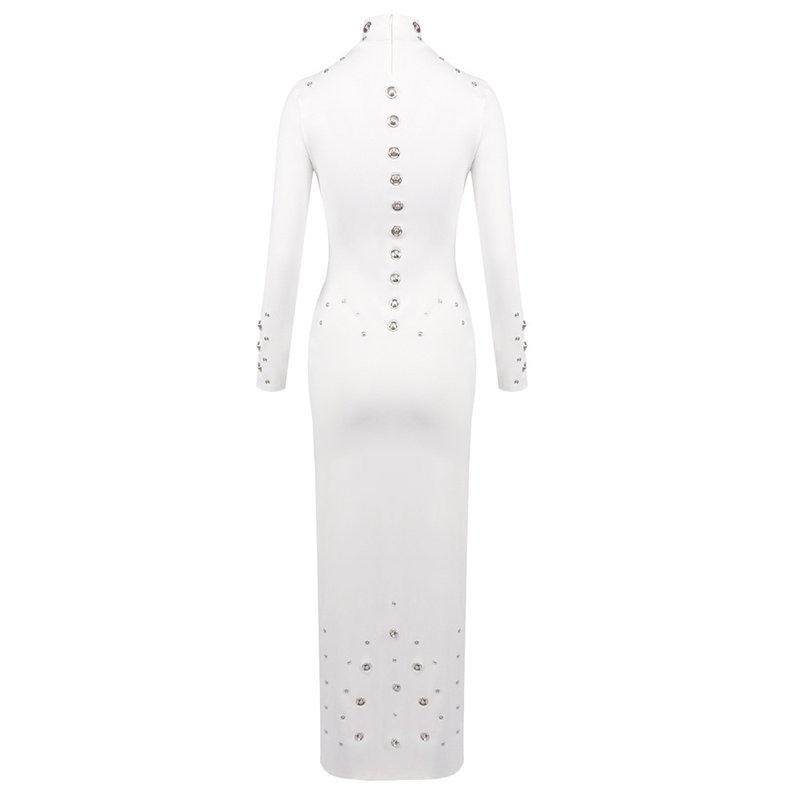 White Long Sleeve Buttoned Gown H7015