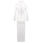 White Long Sleeve Buttoned Gown H7015
