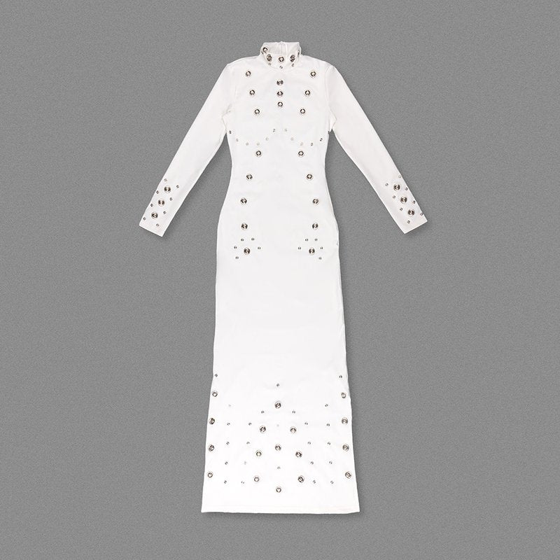 White Long Sleeve Buttoned Gown H7015