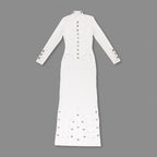 White Long Sleeve Buttoned Gown H7015