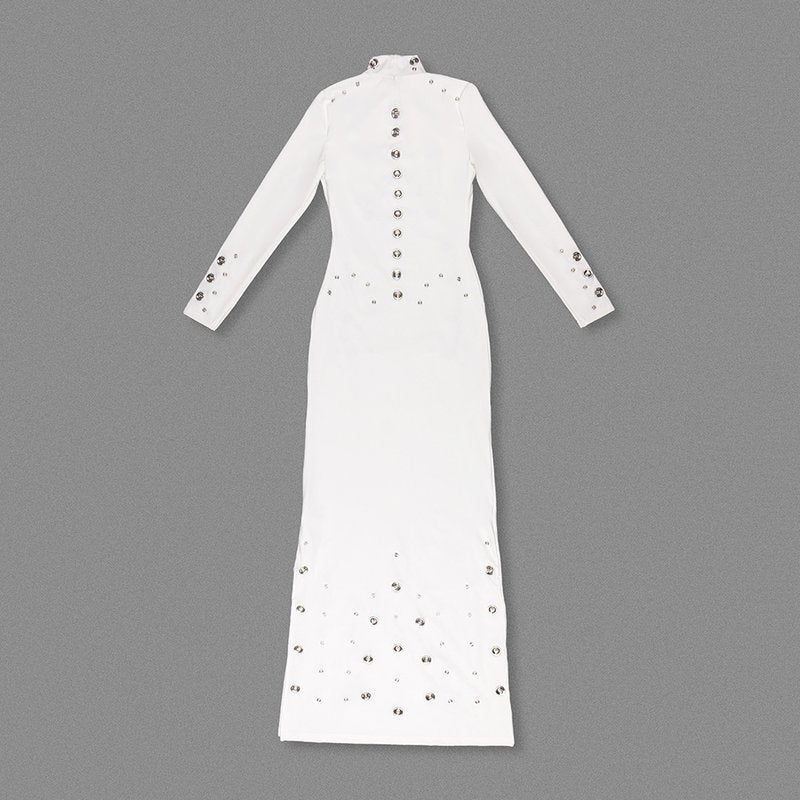 White Long Sleeve Buttoned Gown H7015