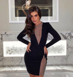White Mesh Panel Long Sleeve Bodycon Dress H3378