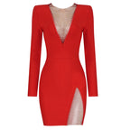 White Mesh Panel Long Sleeve Bodycon Dress H3378