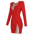 White Mesh Panel Long Sleeve Bodycon Dress H3378