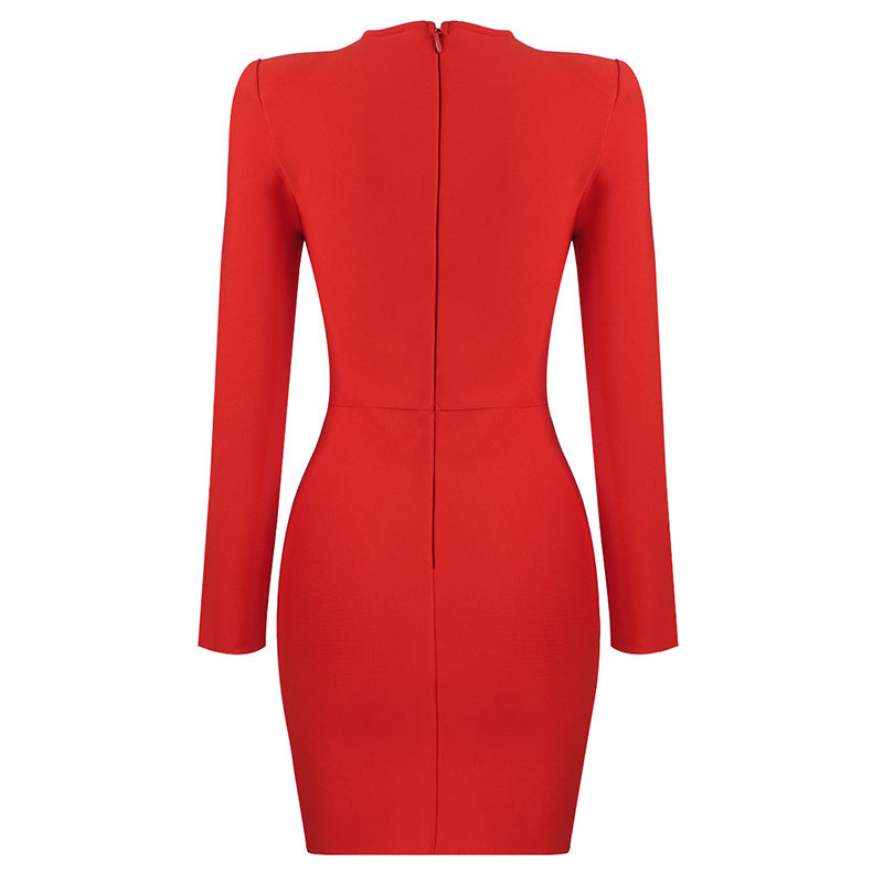 White Mesh Panel Long Sleeve Bodycon Dress H3378
