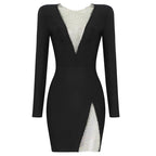 White Mesh Panel Long Sleeve Bodycon Dress H3378