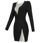 White Mesh Panel Long Sleeve Bodycon Dress H3378