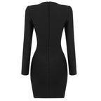 White Mesh Panel Long Sleeve Bodycon Dress H3378
