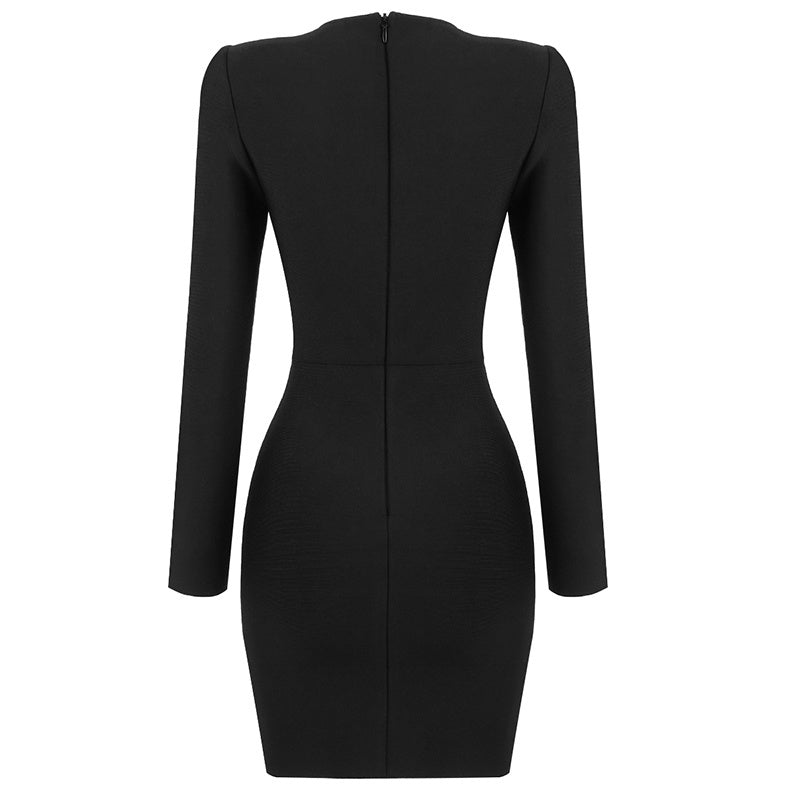 White Mesh Panel Long Sleeve Bodycon Dress H3378