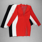 White Mesh Panel Long Sleeve Bodycon Dress H3378