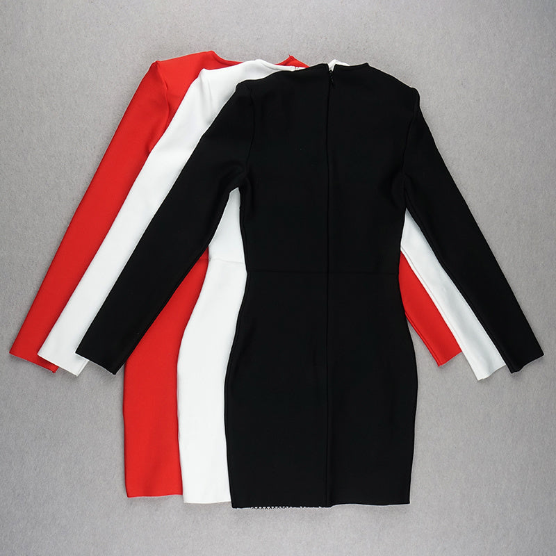 White Mesh Panel Long Sleeve Bodycon Dress H3378
