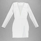 White Mesh Panel Long Sleeve Bodycon Dress H3378
