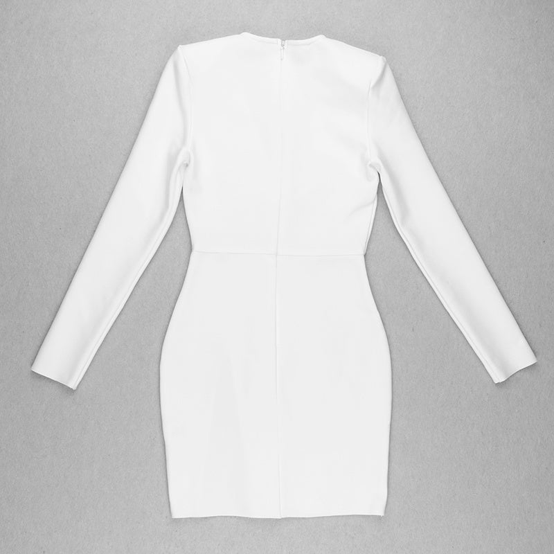 White Mesh Panel Long Sleeve Bodycon Dress H3378