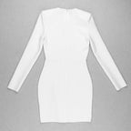 White Mesh Panel Long Sleeve Bodycon Dress H3378
