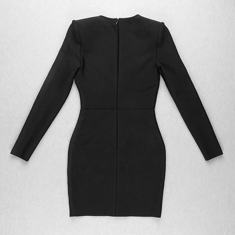 White Mesh Panel Long Sleeve Bodycon Dress H3378