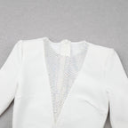 White Mesh Panel Long Sleeve Bodycon Dress H3378