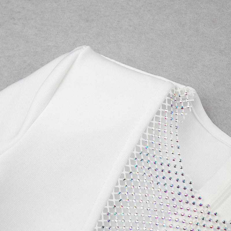 White Mesh Panel Long Sleeve Bodycon Dress H3378