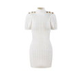 White Ribbed Knit Mini Dress with Shoulder Buttons H6299